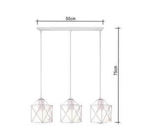 Chandelier with a white metal frame, X-cage shape