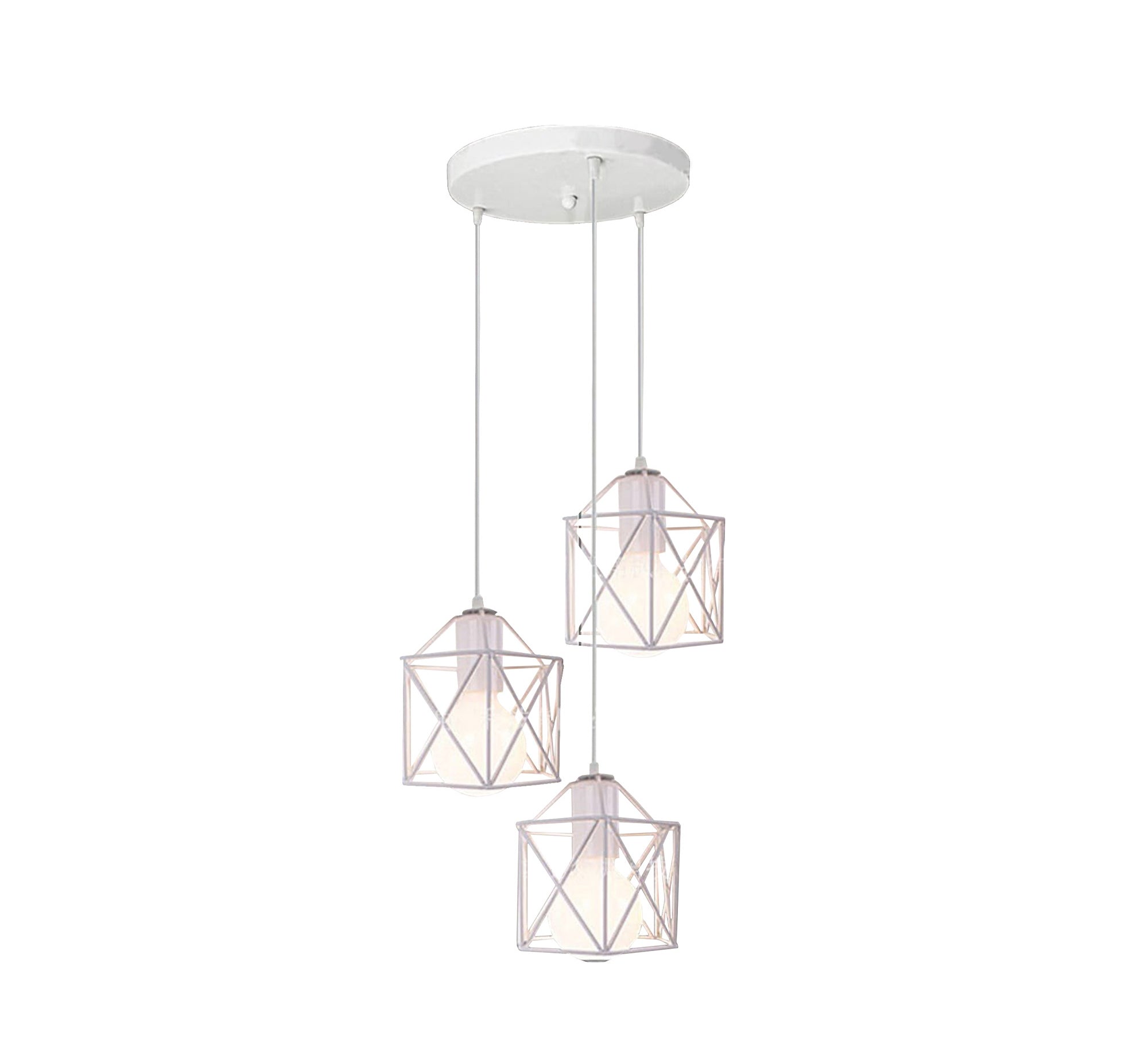 Triple white metal chandelier of different lengths