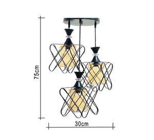 Triple black metal chandelier with transparent glass