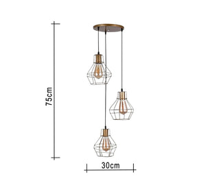 Golden triple chandelier with transparent glass