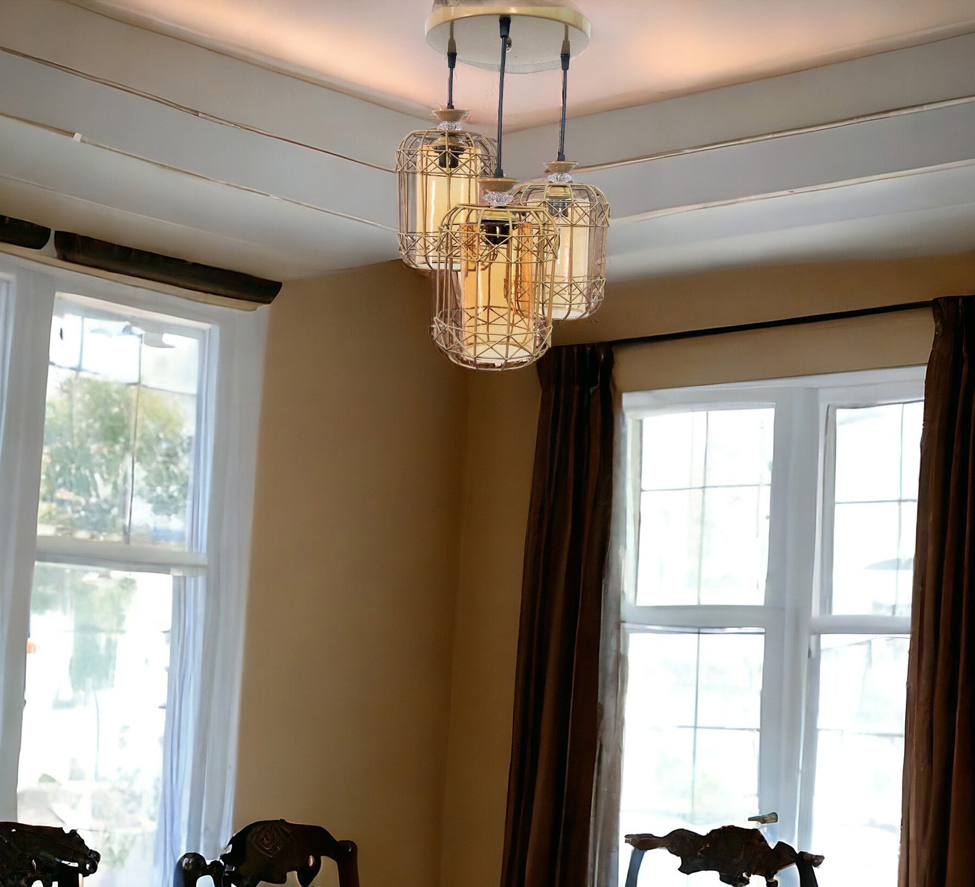 Metal triple birdcage chandelier