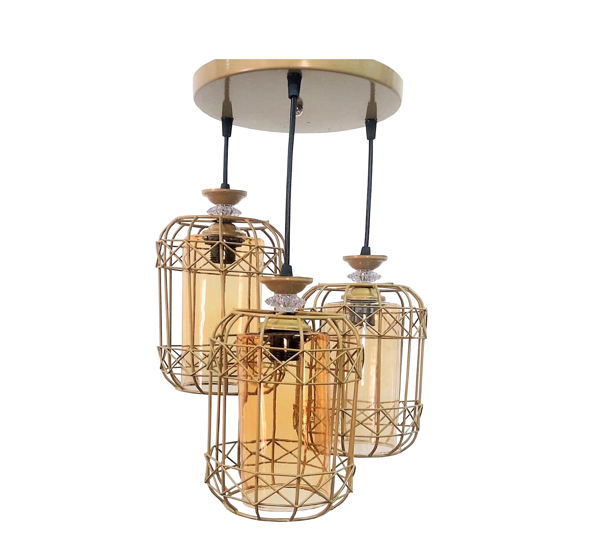 Metal triple birdcage chandelier