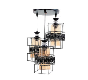 Triple Chandelier: Sleek Black Metal & Glass Elegance