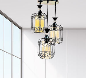 Hollow black triple chandelier