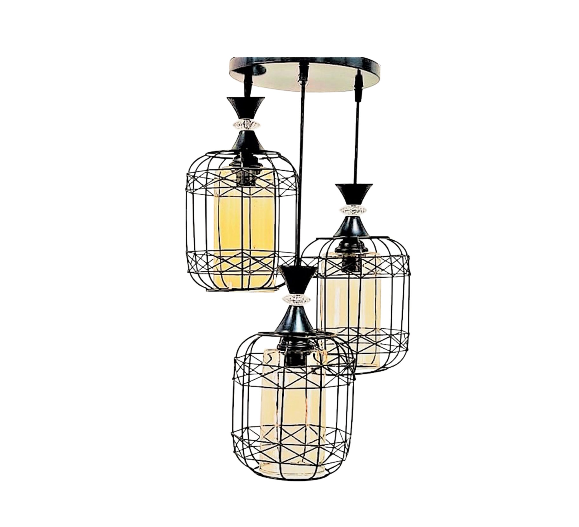 Hollow black triple chandelier