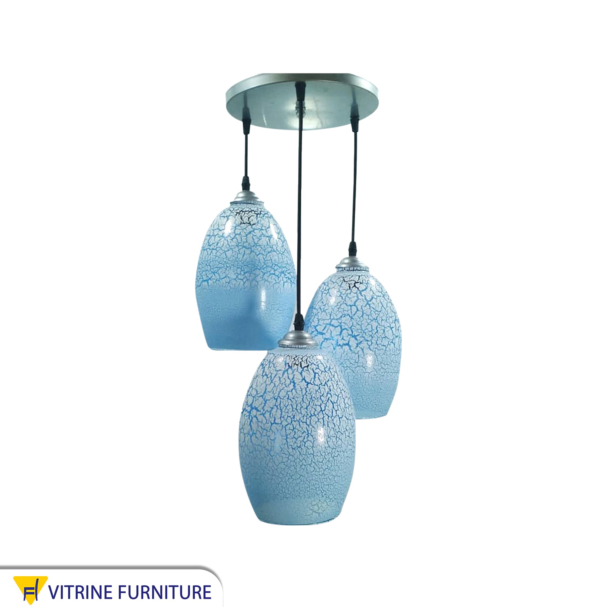 Elegant triple blue glass chandelier