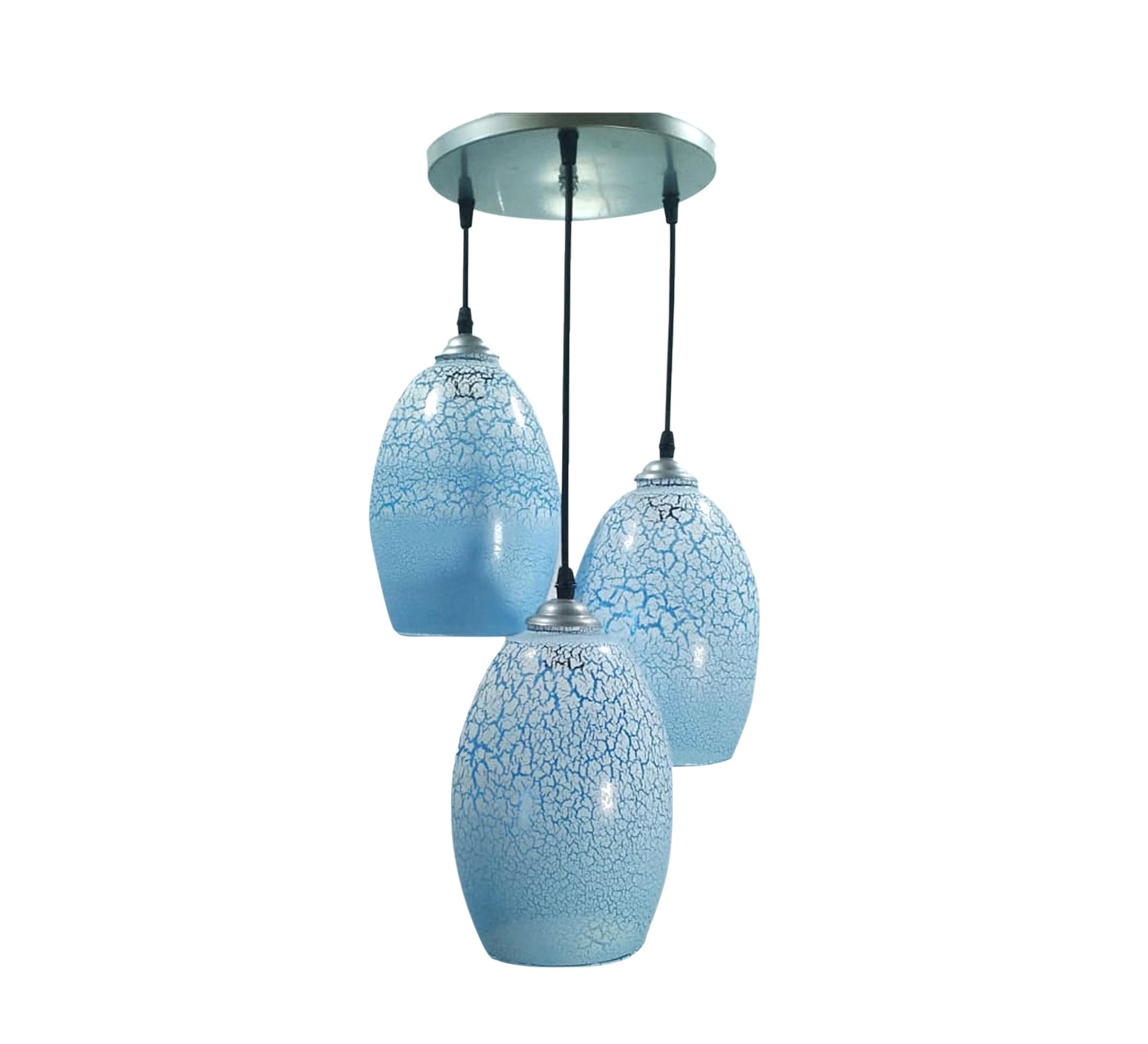 Elegant triple blue glass chandelier