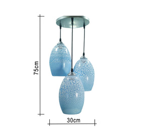 Elegant triple blue glass chandelier