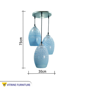 Elegant triple blue glass chandelier