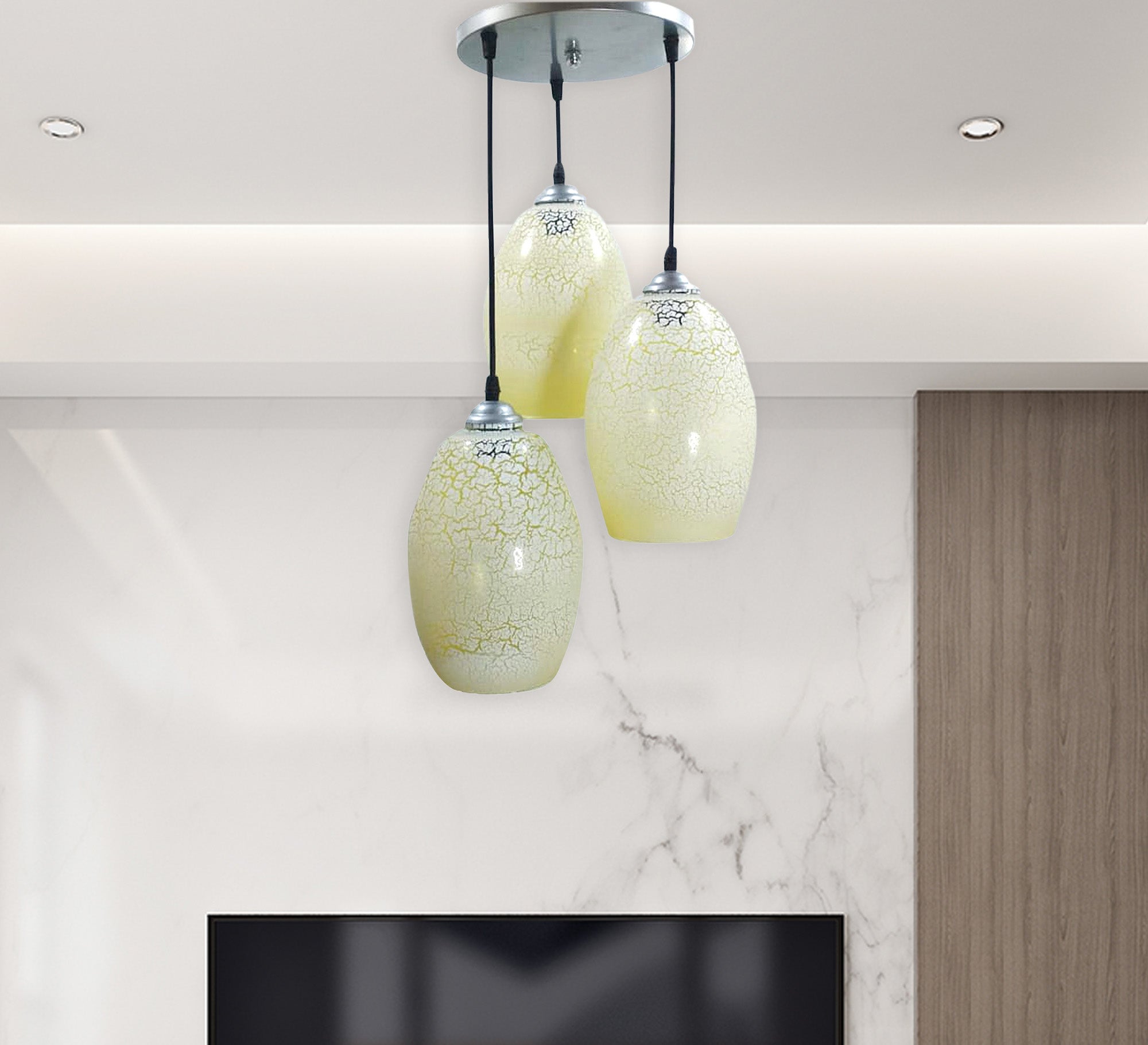 Elegant yellow triple glass chandelier