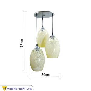 Elegant yellow triple glass chandelier