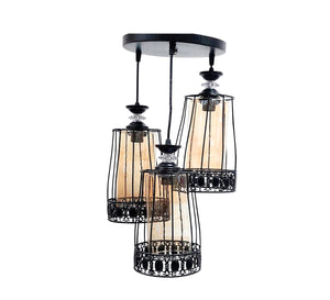 Black chandelier with clear honey glass