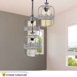 Decorations Chandelier with three silver cages