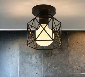 Black metal ceiling lamp in X-cage shape