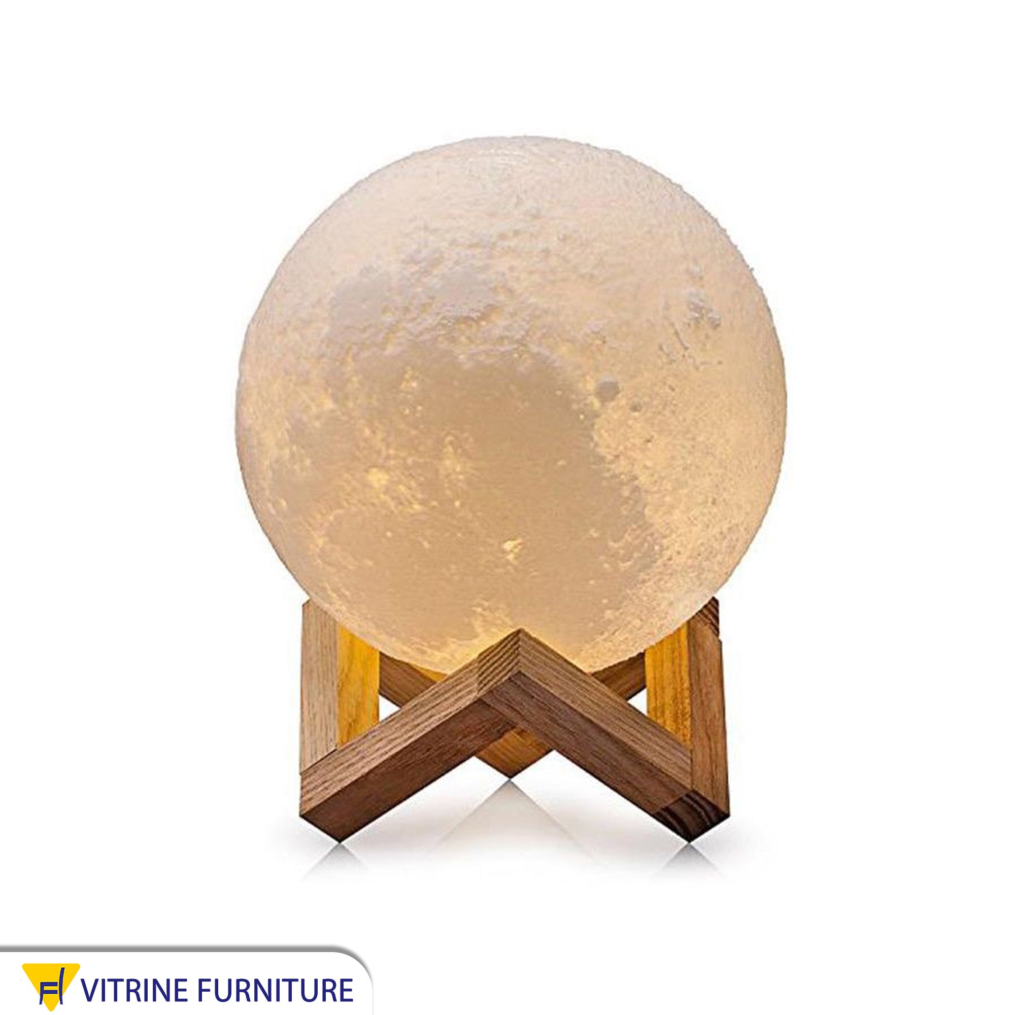 Moon-shaped lamp with wooden base