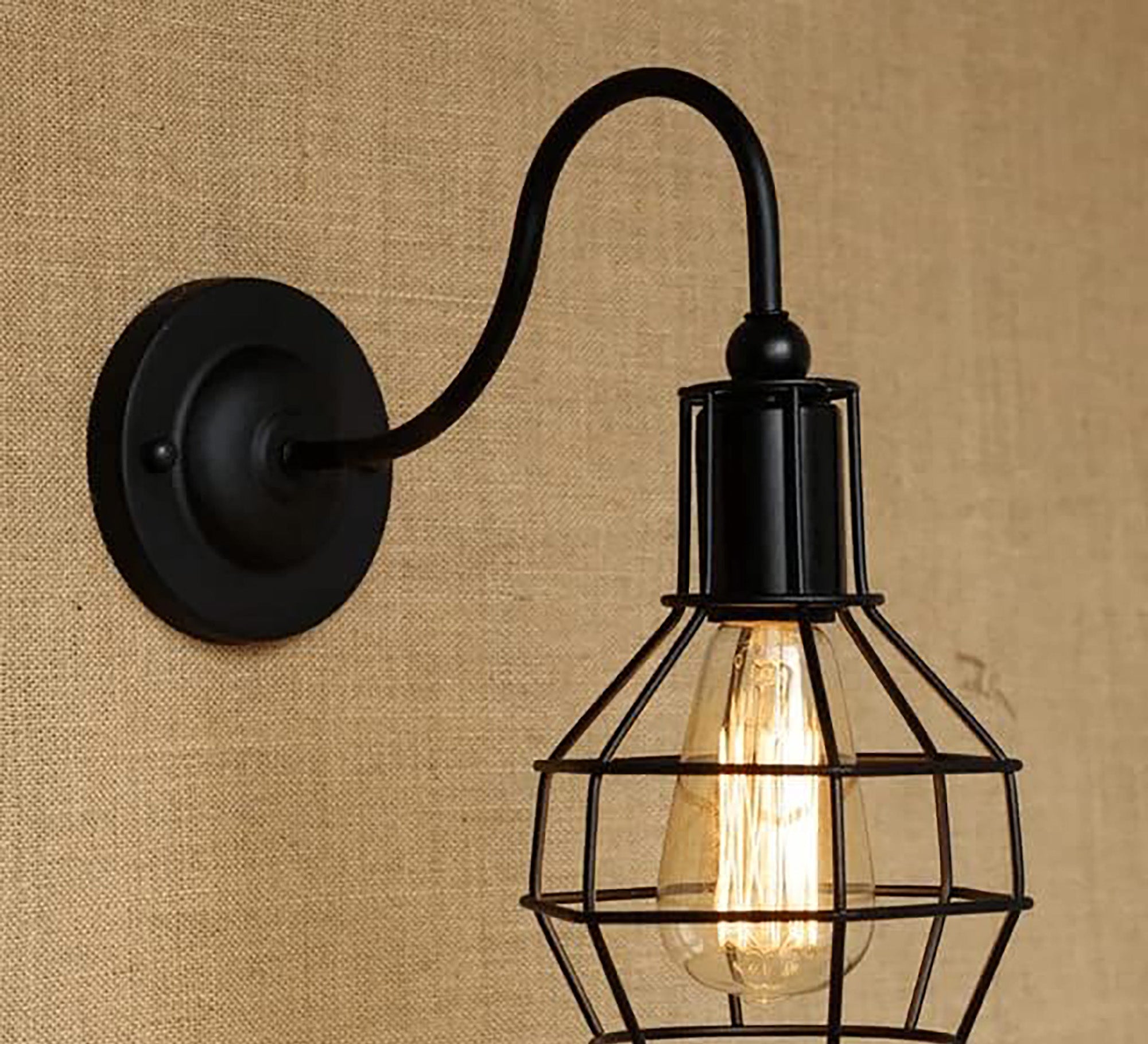 Black Metal Cage Wall Lamp