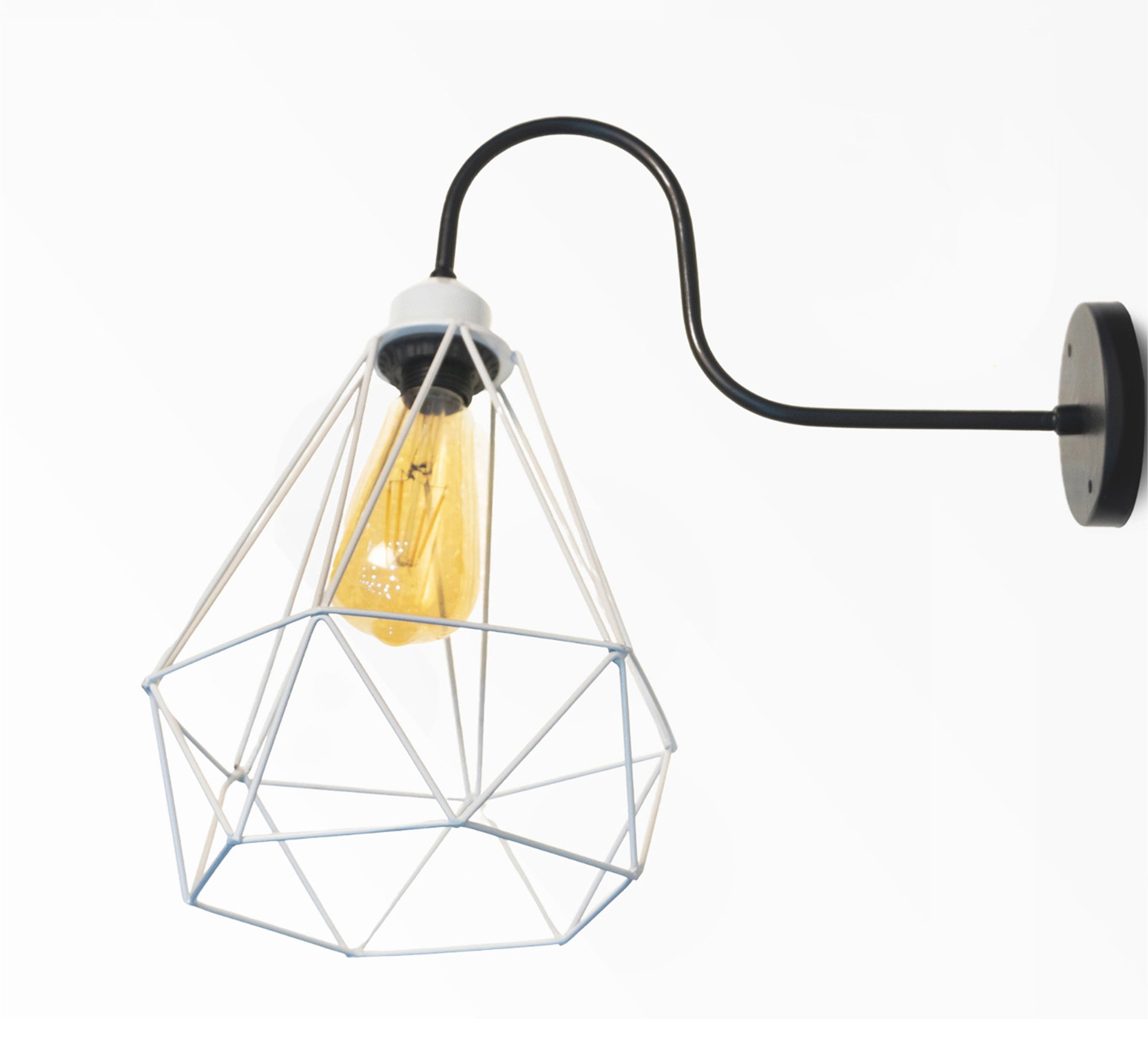 White metal cage wall lamp