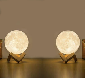 2 spherical lamps with wooden base