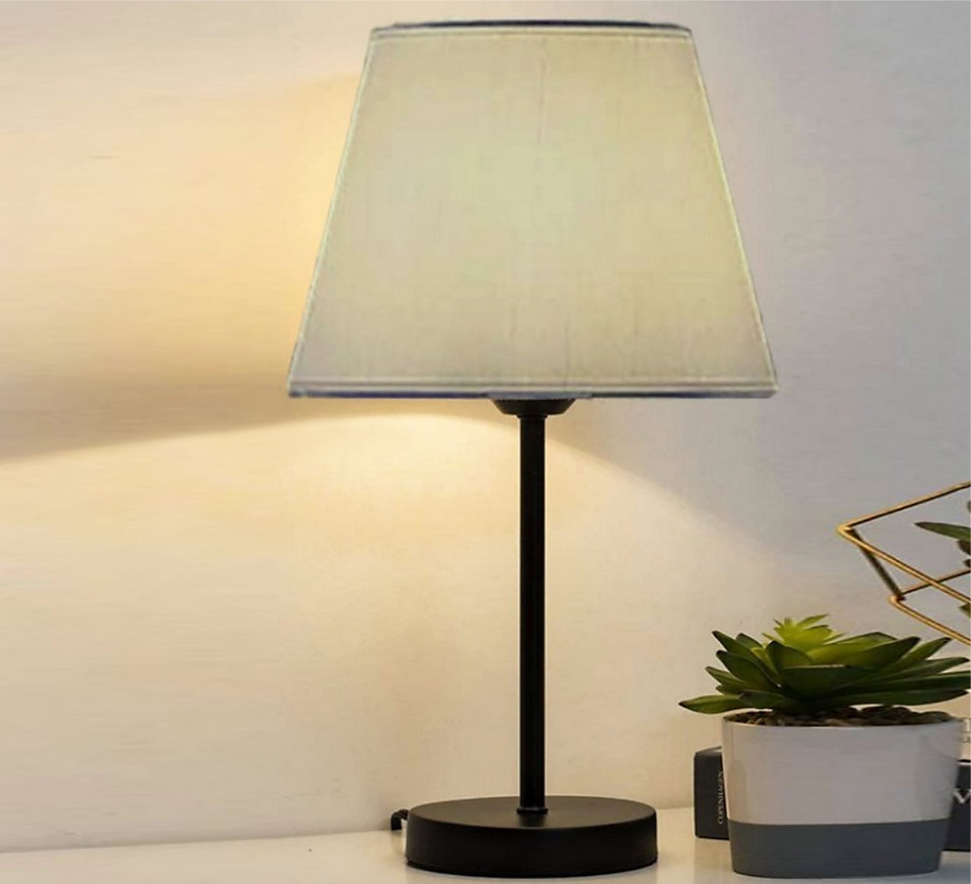 Metal lamp with beige shade