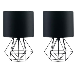 2 metal lamps with black shade