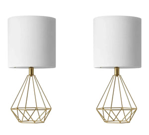 2 gold metal lamps and White