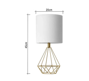 2 gold metal lamps and White