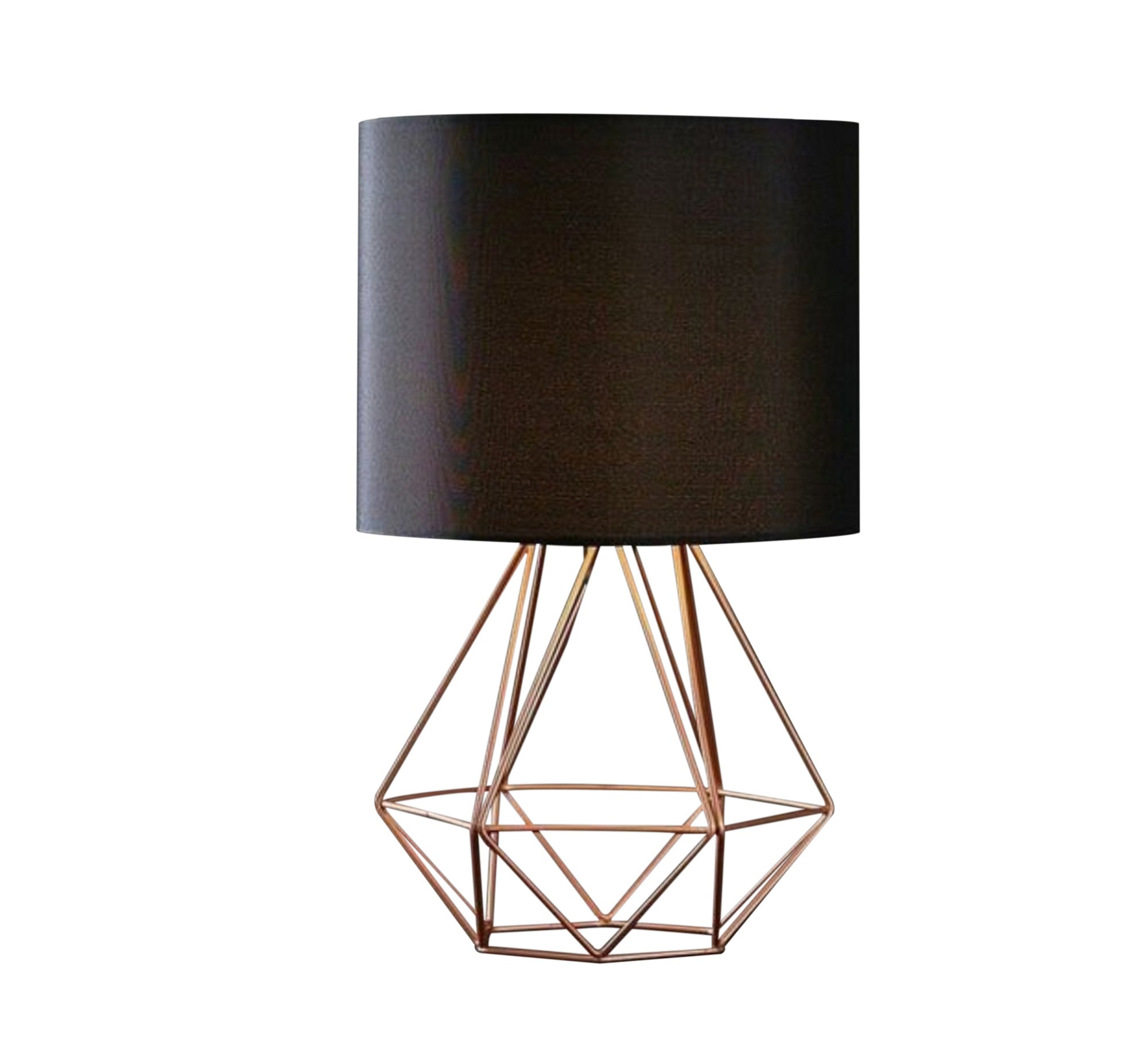 Metal lampshade with black shade and brown base