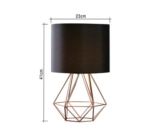 Metal lampshade with black shade and brown base