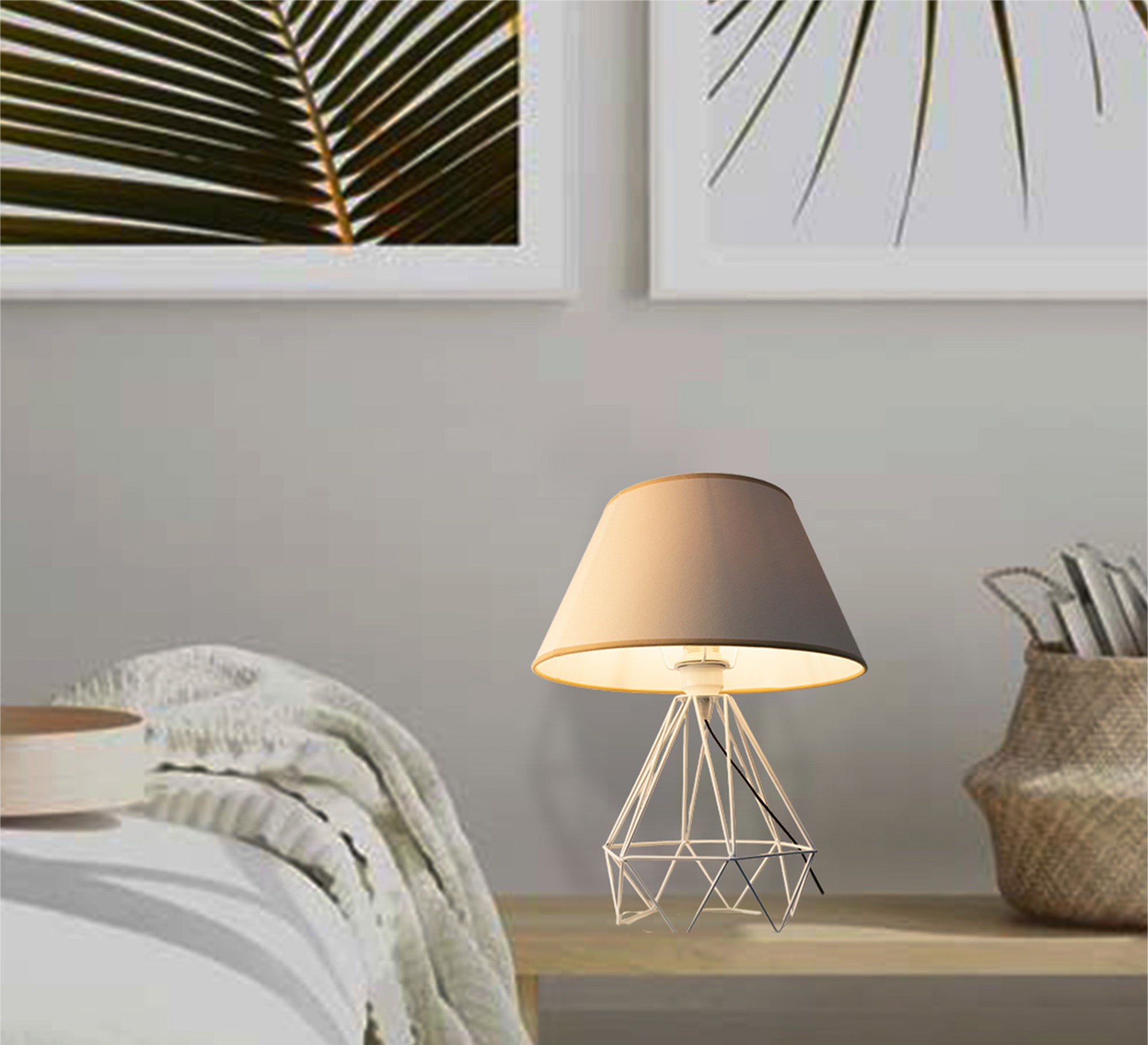 Modern lampshade with white base cage