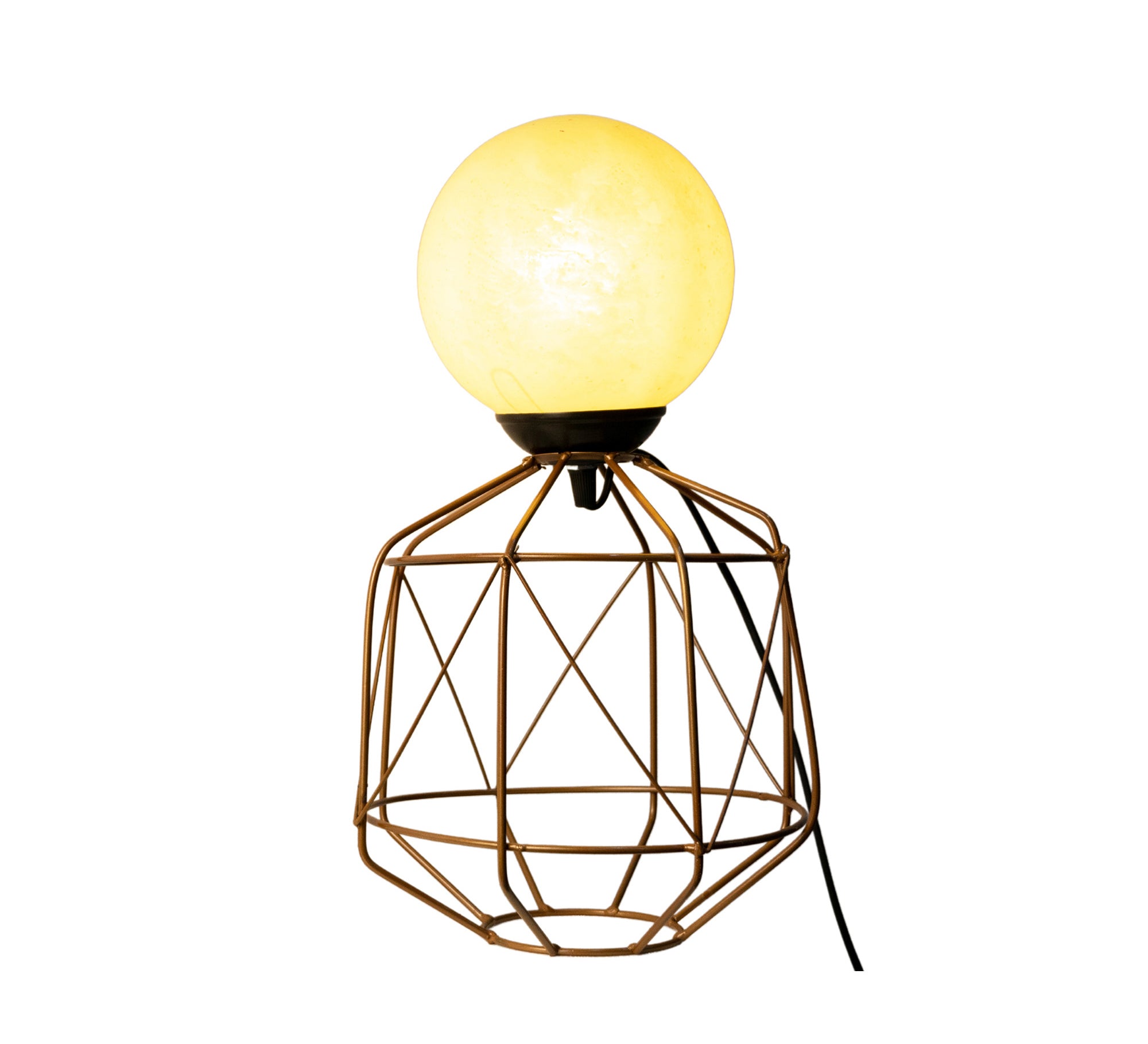 Metal cage lampshade and glass ball