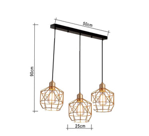 نجفة حديثة لثلاث أقفاص معدنية باللون الذهبي متدلية بارتفاعات مختلفة