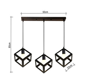 نجفه ثلاثية مودرن لوحدات اضاءة متدلية على شكل قفص مربع أسود متساوية الارتفاعات