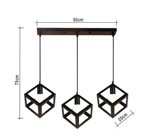 نجفه ثلاثية مودرن لوحدات اضاءة متدلية على شكل قفص مربع أسود مختلفة الارتفاعات
