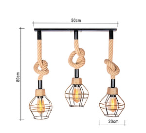 نجفه ثلاثية مودرن مسطرة لوحدات إضاءة متدلية بالحبال على شكل قفص أسود