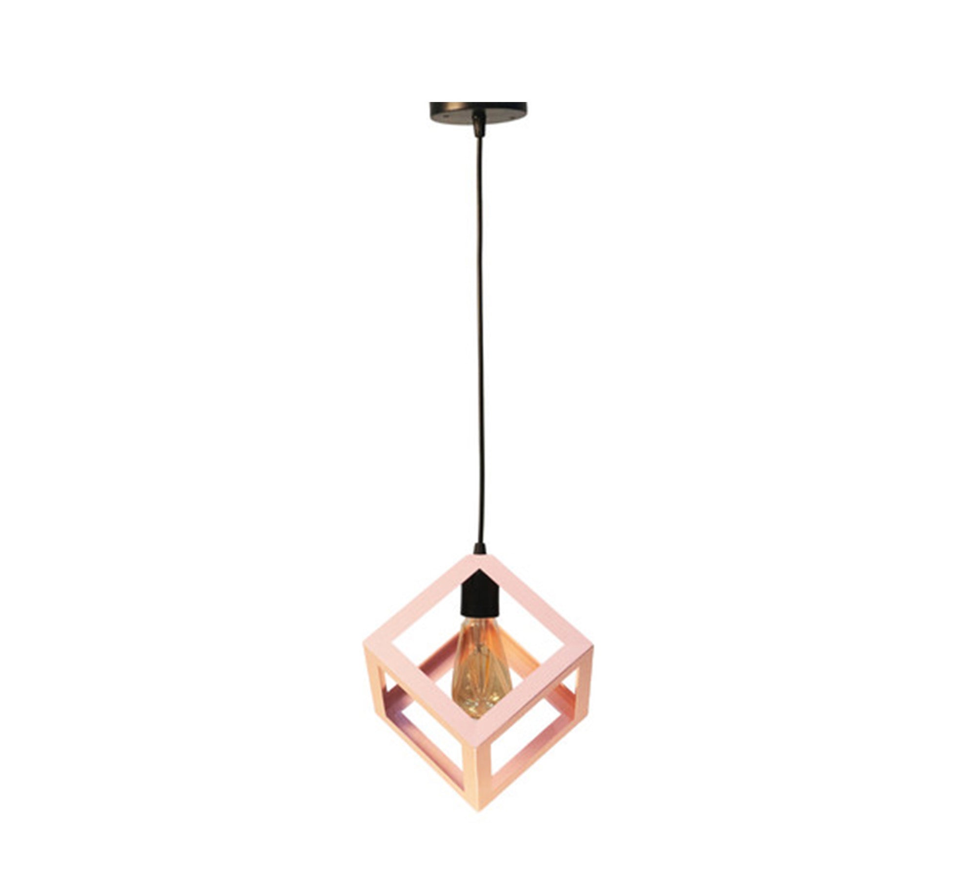 Pink hollow cube pendant