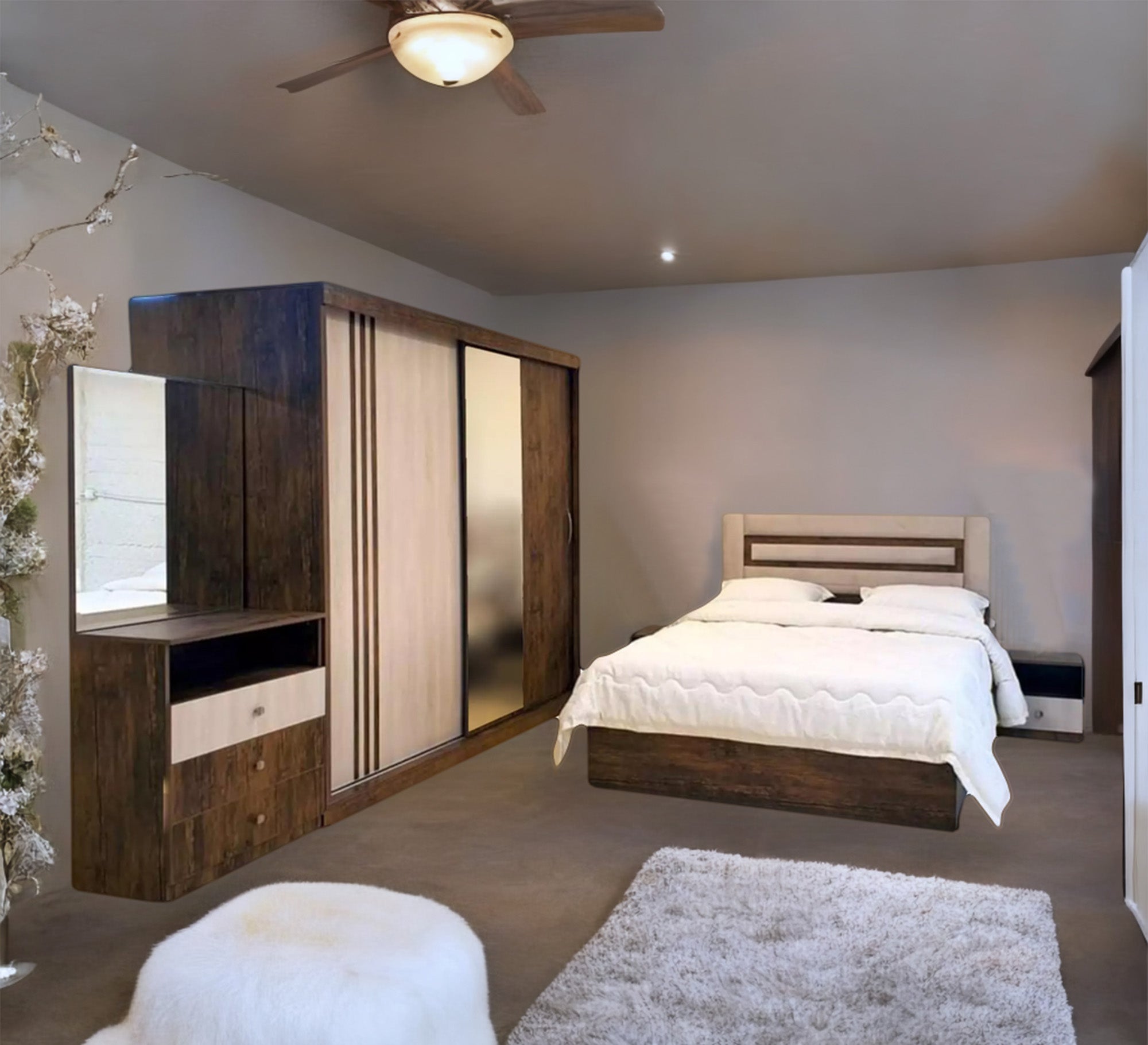 Brown wooden bedroom for young men