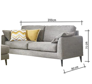 2 modern sofas in light grey + puff