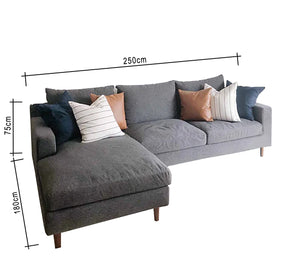 Light grey corner sofa with sturdy wooden legs