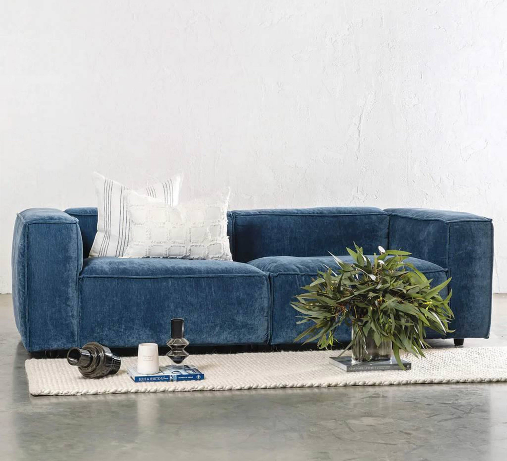 Totally upholstered blue sofa