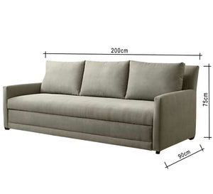 A sofa with three back cushions