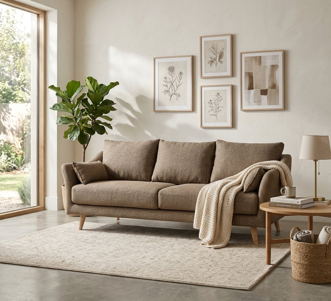 A luxurious fabric sofa with a luxurious design.