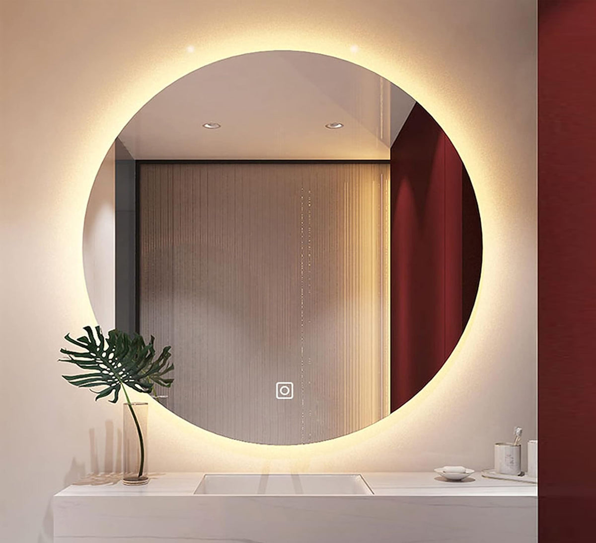 Elegant 70cm LED Lighted Round Mirror Modern Chic Decor Vitrine Furniture