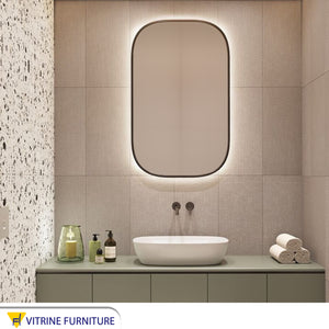 Rectangular mirror 60 * 80 with a wooden frame in black + LED