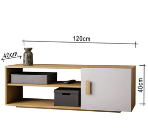 TV table with hinged leaf and shelves