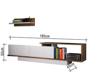 A TV unit with a side letter C and two drawers