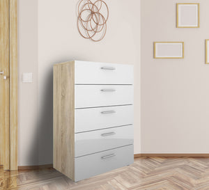 Storage unit with five drawers