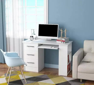 White desk with side shelves