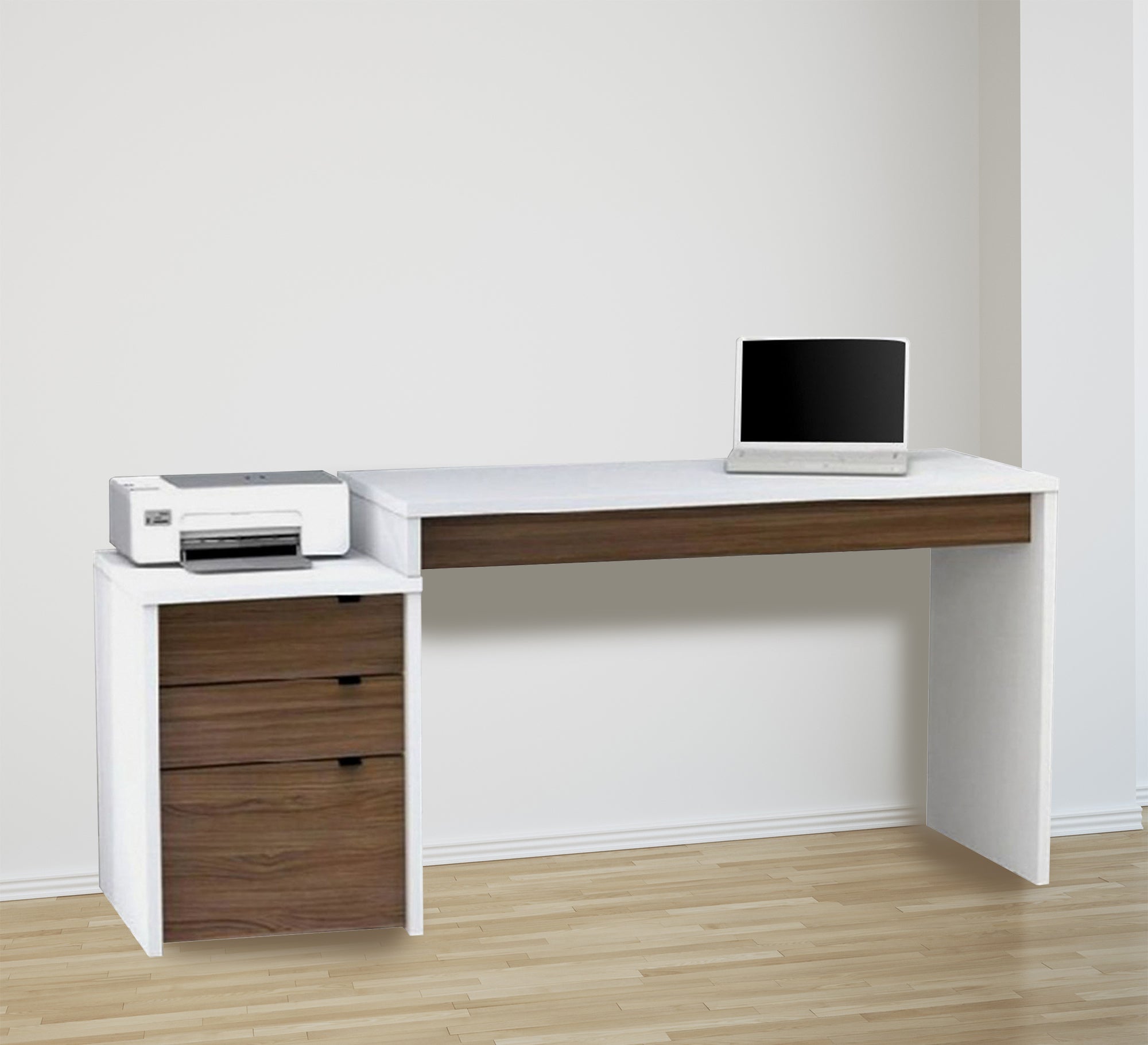 White and Brown Wooden Desk, Elegant & Durable