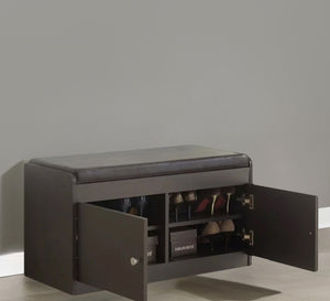 Shoe rack with seat and two movable leaves