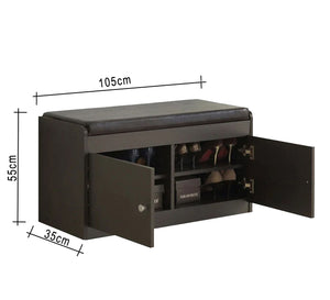 Shoe rack with seat and two movable leaves